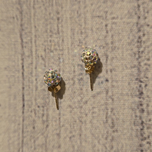 14kt Yellow Gold Stud Earrings w/ AB Crystals by Swarovski NEW - Picture 4 of 7